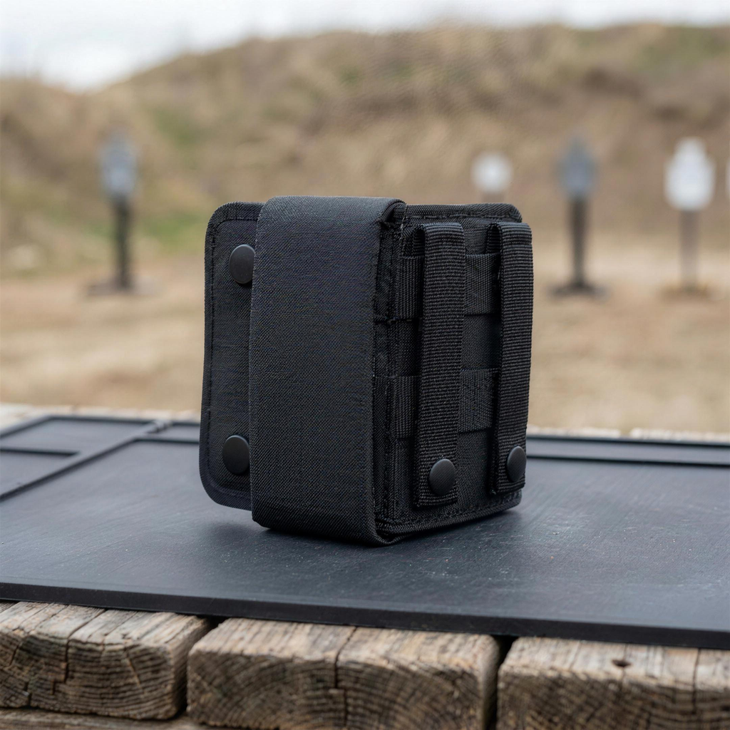 ICONTACTIC Magnetic Retention Catch, concept render pending supplier verification, empty catch on an outdoor range bench
