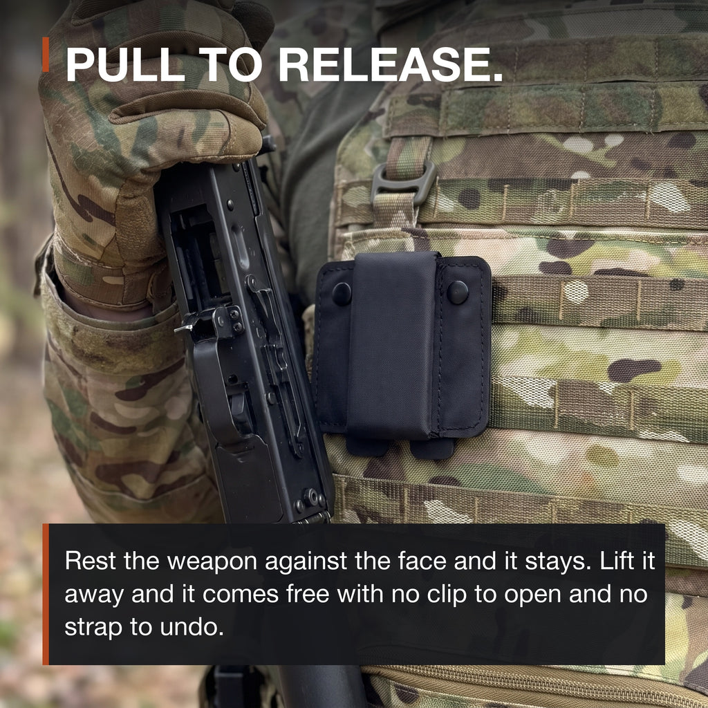 ICONTACTIC Magnetic Retention Catch: lifting a carbine away from the mount on a plate carrier