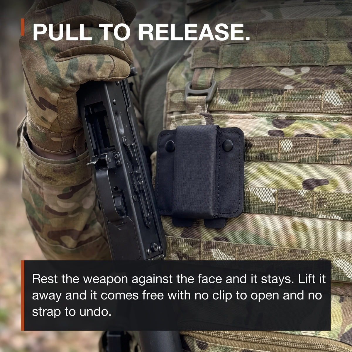 ICONTACTIC Magnetic Retention Catch: lifting a carbine away from the mount on a plate carrier