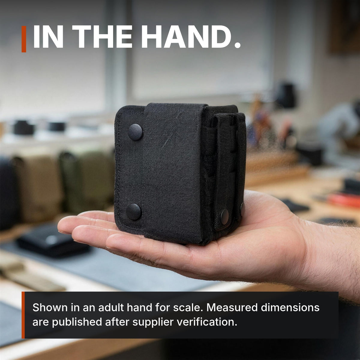 ICONTACTIC Magnetic Retention Catch infographic: In the hand, shown for scale