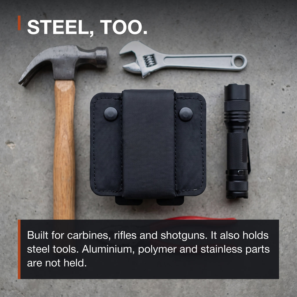 ICONTACTIC Magnetic Retention Catch with steel tools: hammer, wrench and flashlight