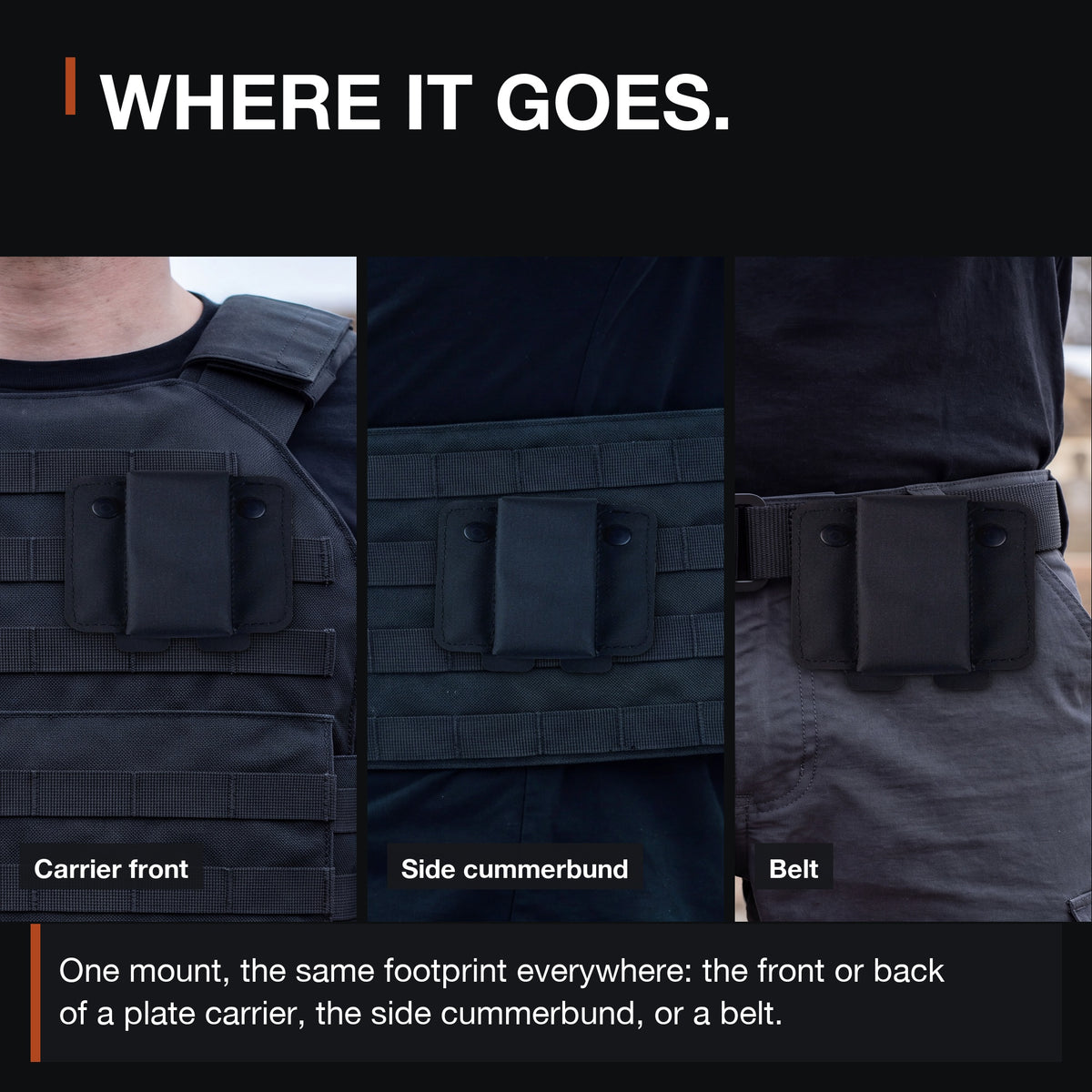 ICONTACTIC Magnetic Retention Catch shown on a plate carrier front, a side cummerbund and a belt
