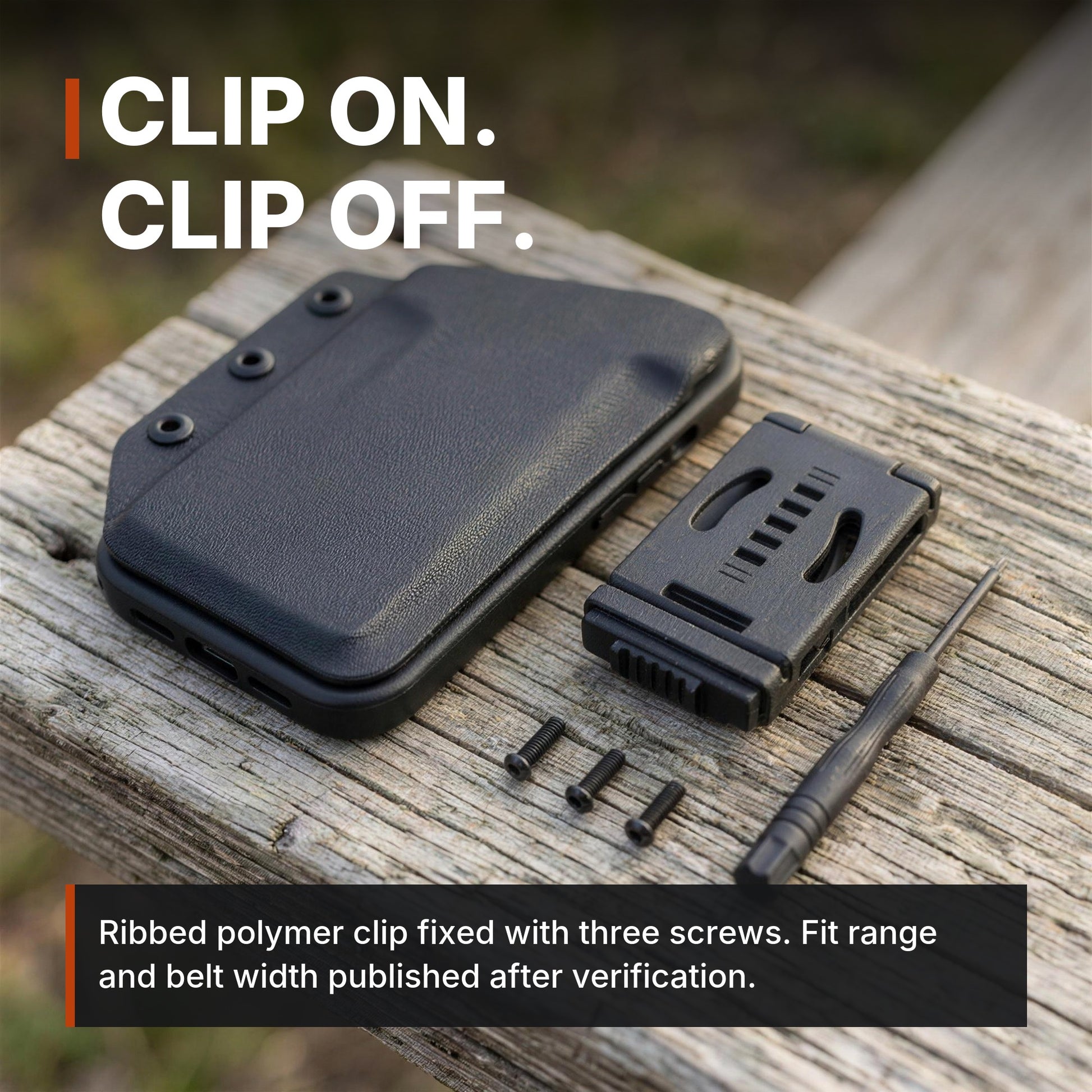 Clip on, clip off. ICONTACTIC Belt-Clip Phone Sheath infographic. Concept render, illustrative