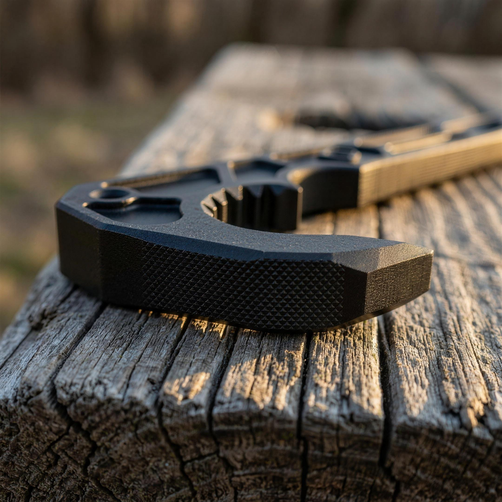 ICONTACTIC Compact Rescue Pry Bar, concept render pending supplier verification, close-up of the tip profile and knurled grip