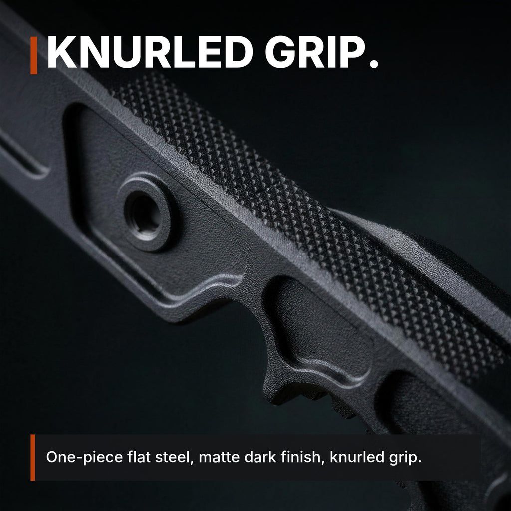 Compact Rescue Pry Bar infographic: Knurled grip