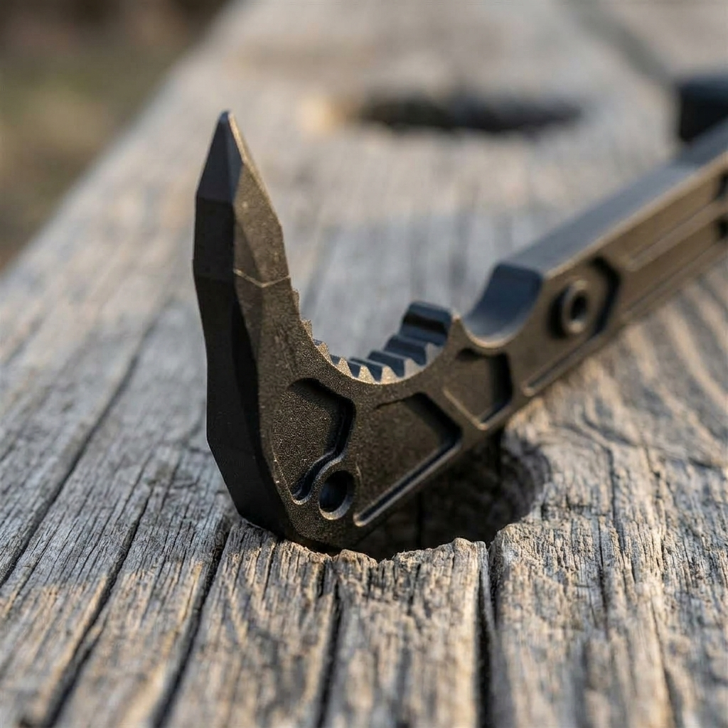 Hooked, pointed, serrated inside.